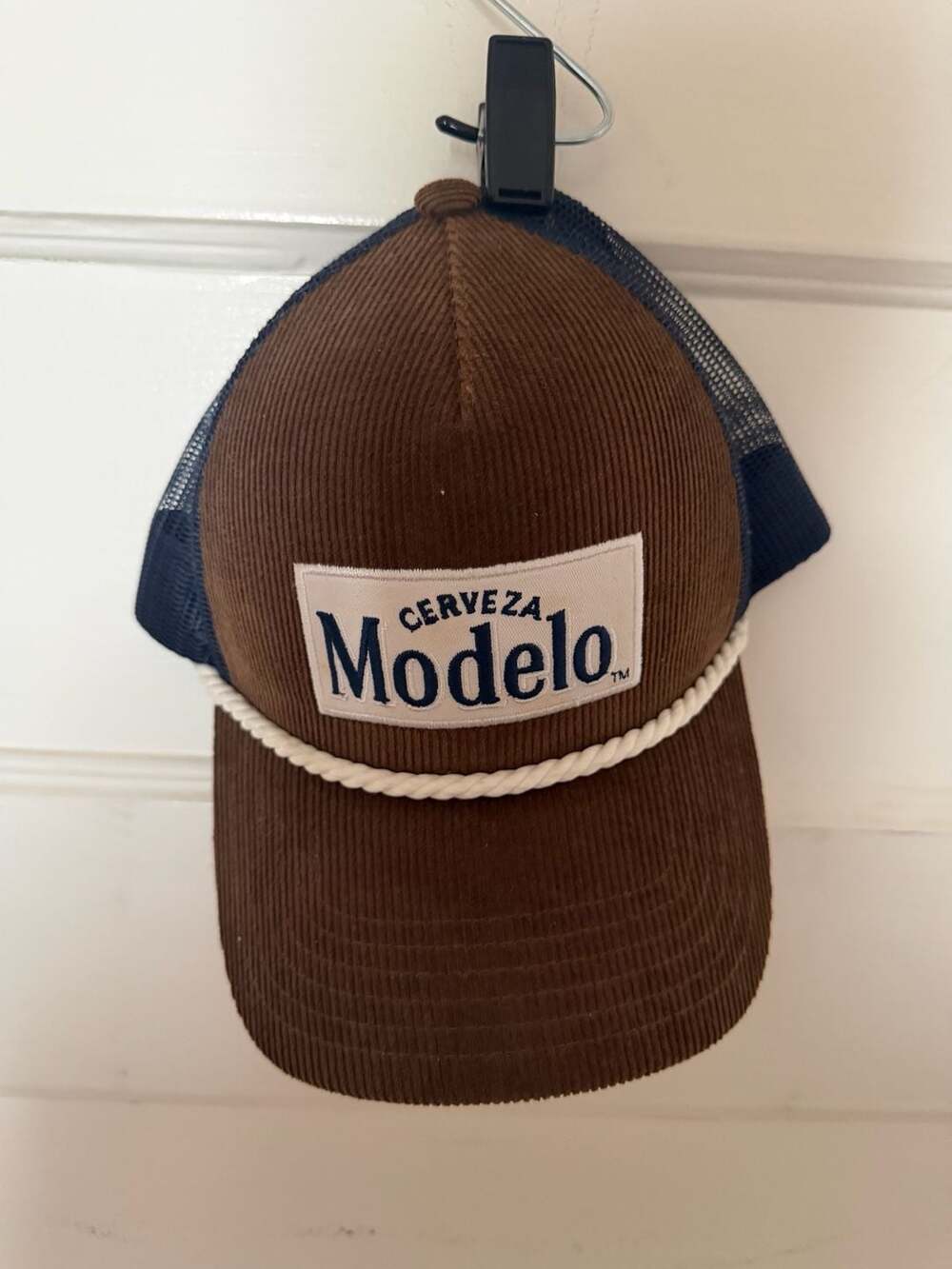 Cerveza Modelo Brown Corduroy and Navy Mesh Trucker Rope Hat